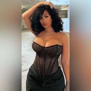 NEW- Black Mesh 2 Piece Corset Set